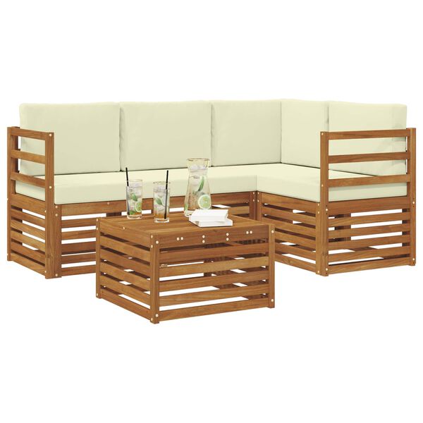vidaXL Set de canapele de exterior cu pernă 5 pcs Natural și Crem