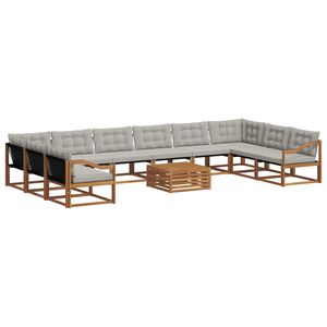 vidaXL Set de canapele de exterior 11 pcs Gri natural și deschis