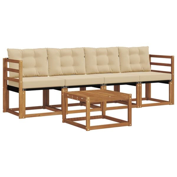 vidaXL Set de canapele de exterior cu pernă 5 pcs Natural și Bej