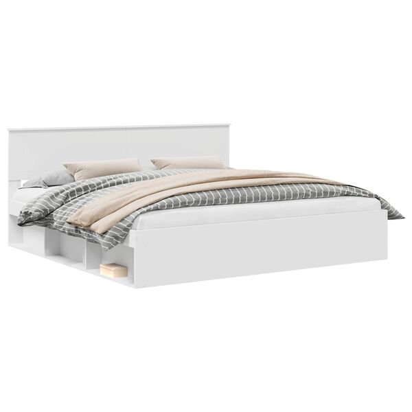 vidaXL Cadru de pat cu headboard Alb 200 x 200 cm Lemn de pin masiv