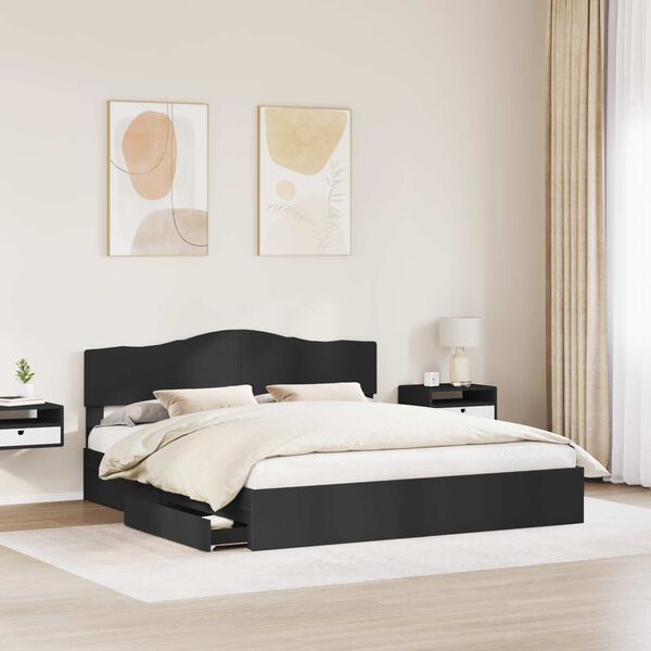 vidaXL Pat cu storage cu headboard Negru 200 x 200 cm Lemn compozit