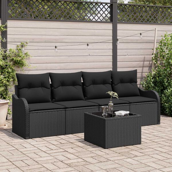 vidaXL Set de canapele pentru grădină cu pernă 5 pcs Negru poliratan
