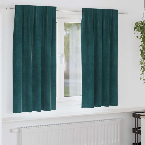 vidaXL Perdele opace 2 pcs Verde &icirc;nchis 140 x 175 cm Catifea