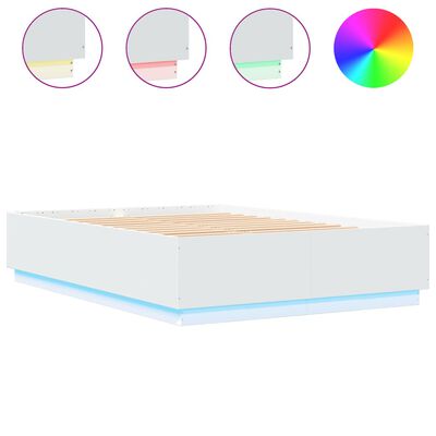 vidaXL Cadru de pat cu lumini LED, alb, 150x200 cm, lemn prelucrat
