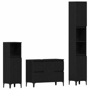 vidaXL Set de mobilier pentru baie Pe perete cu ușă 3 pcs Stejar Negru