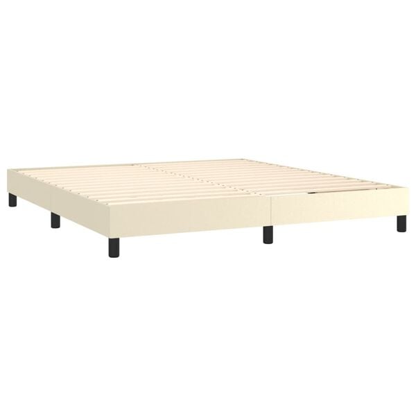 vidaXL Pat box spring cu saltea, crem, 180x200 cm, piele ecologică