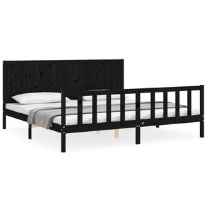 vidaXL Cadru pat cu tăblie 200x200 cm, negru, lemn masiv