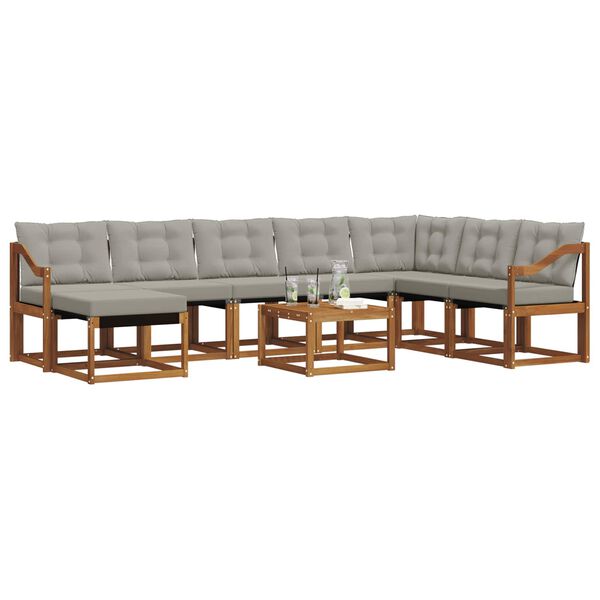vidaXL Set de canapele de exterior 9 pcs Gri natural și deschis