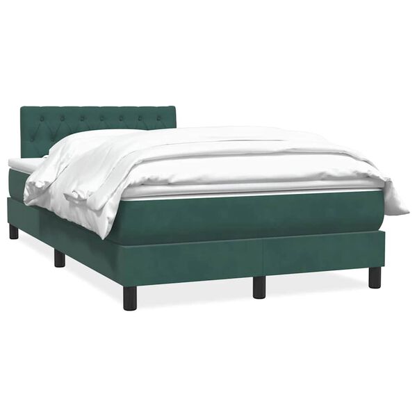 vidaXL Pat box spring cu saltea, verde &icirc;nchis, 120x210 cm, catifea