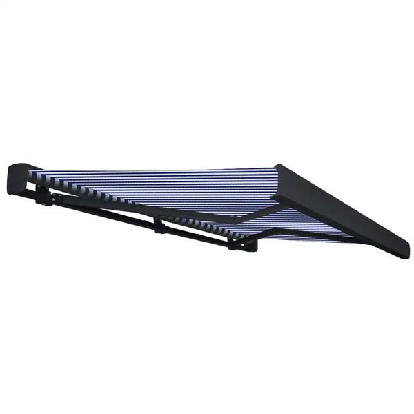 vidaXL Copertină motorizată tip casetă, albastru și alb, 350 x 250 cm