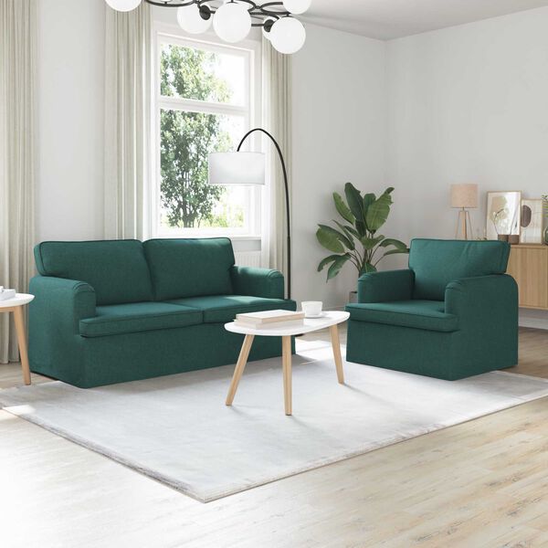 vidaXL Canapea 2 pcs Verde &icirc;nchis 162 x 80 x 85 cm țesătură