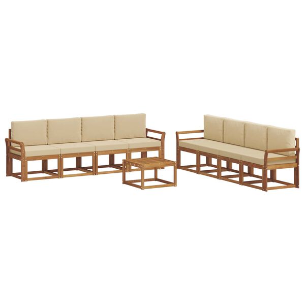 vidaXL Set de canapele de exterior cu pernă 9 pcs Natural și Bej