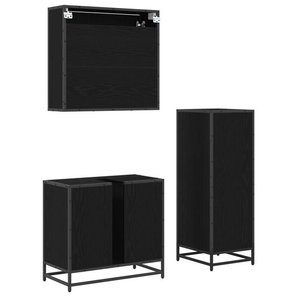 vidaXL Set de mobilier pentru baie 3 pcs Stejar Negru Lemn compozit