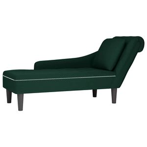 vidaXL Șezlong cu pernă și cotieră dreapta, verde &icirc;nchis, catifea