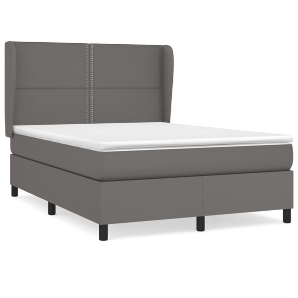 vidaXL Pat box spring cu saltea, gri, 140x190 cm, piele ecologică