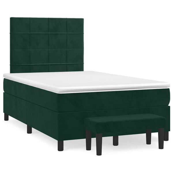 vidaXL Pat box spring cu saltea, verde &icirc;nchis, 120x190 cm, catifea