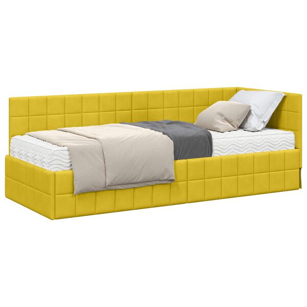 vidaXL Cadru de pat colțar cu saltea cu headboard 2 pcs Galben Catifea