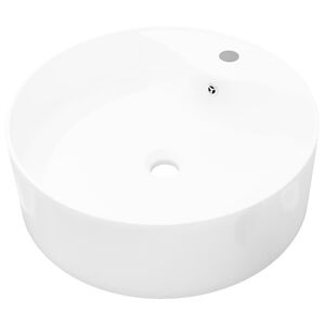 vidaXL Chiuvetă de baie din ceramică, orificiu robinet/preaplin, rotund, alb