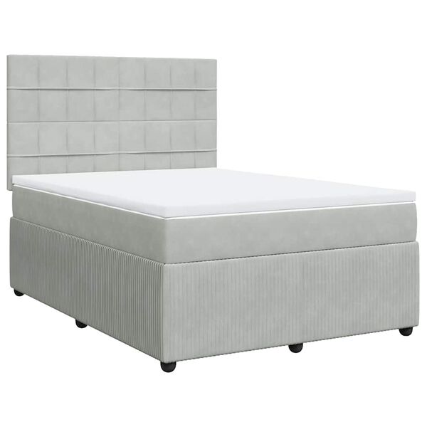 vidaXL Pat box spring cu saltea, gri deschis, 160x200 cm, catifea