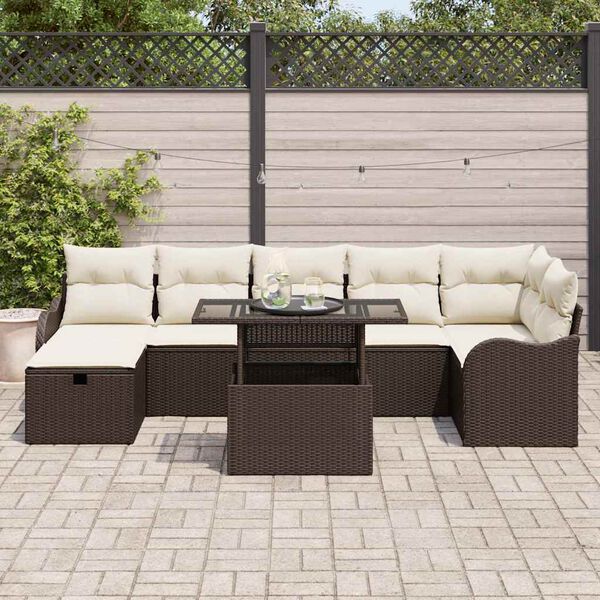 vidaXL Set de canapele pentru grădină cu pernă 8 pcs Maro Rattan poli