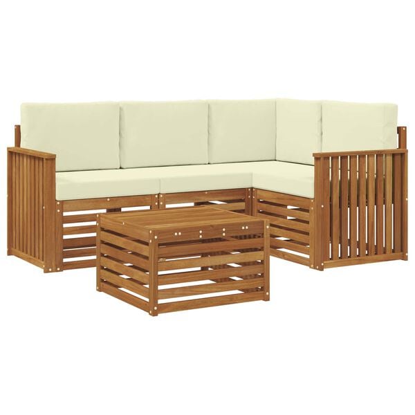 vidaXL Set de canapele de exterior cu pernă 5 pcs Natural și Crem
