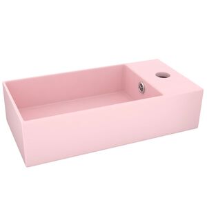 vidaXL Chiuvetă de baie cu preaplin, roz mat, ceramică