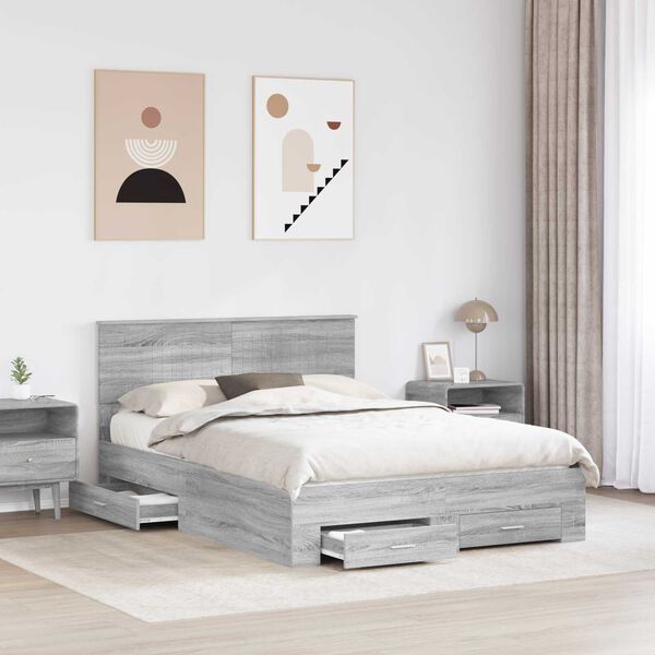 vidaXL Cadru de pat cu headboard Gri Sonoma 135 x 190 cm Lemn compozit