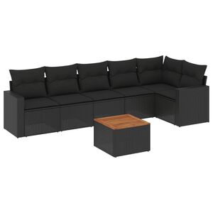vidaXL Set canapele de grădină cu perne, 7 piese, negru, poliratan