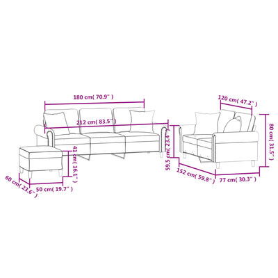 vidaXL Set canapea cu perne, 3 piese, gri închis, catifea