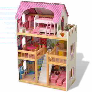 vidaXL Casă de păpuși cu 3 etaje, lemn, 60 x 30 x 90 cm