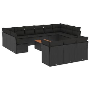 vidaXL Set mobilier de grădină cu perne, 14 piese, negru, poliratan