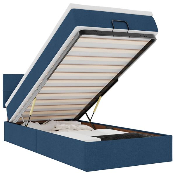 vidaXL Pat otoman cu saltea albastru 100x200 cm stofa