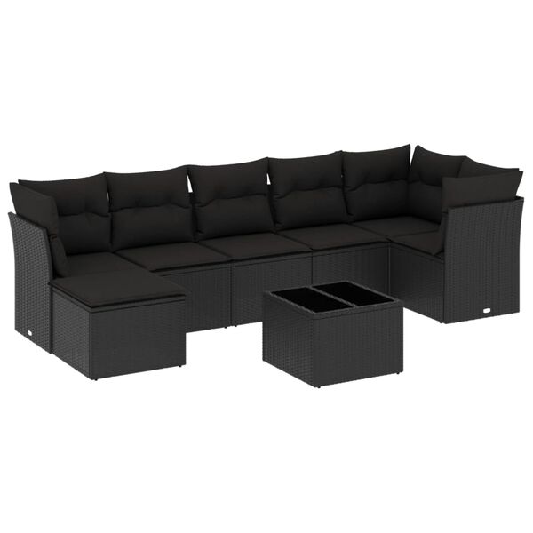 vidaXL Set mobilier de grădină cu perne, 8 piese, negru, poliratan