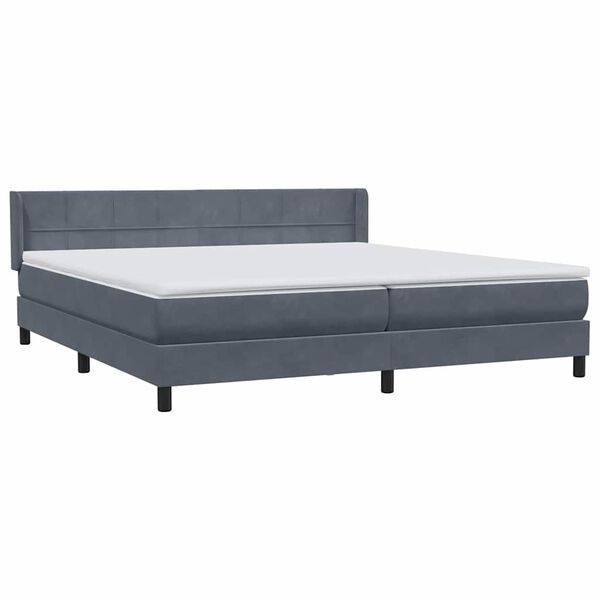 vidaXL Pat box spring cu saltea, gri &icirc;nchis, 180x210 cm, catifea