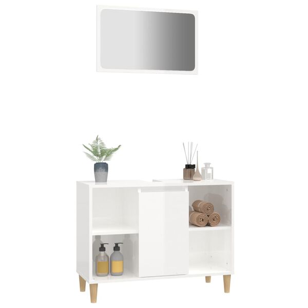 vidaXL Set mobilier de baie, 2 piese, alb extralucios, lemn compozit