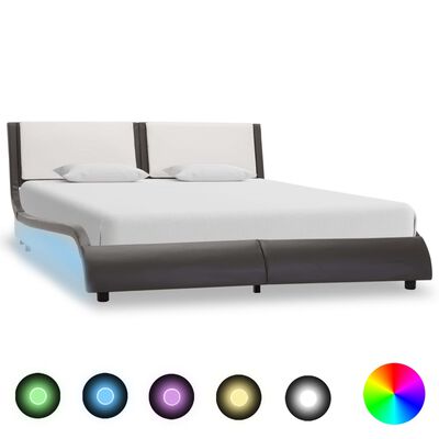 vidaXL Cadru de pat cu LED, gri și alb, 120x200 cm, piele ecologică