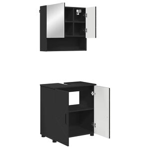 vidaXL Set de mobilier pentru baie 2 pcs Negru Lemn compozit & Metal