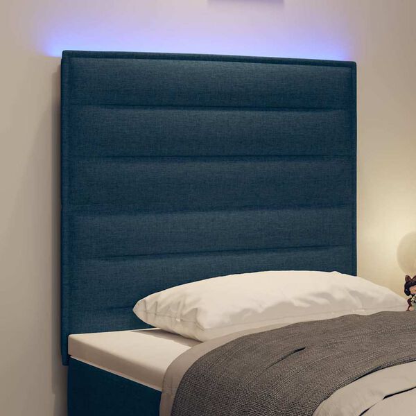 vidaXL Tăblie LED cu benzi LED cu headboard albastru 100 cm țesătură