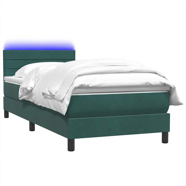 vidaXL Pat box spring cu saltea, verde &icirc;nchis, 80x210 cm, catifea