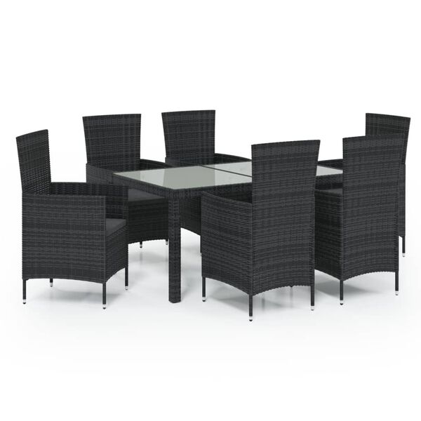 vidaXL Set mobilier de exterior cu perne, 7 piese, negru, poliratan