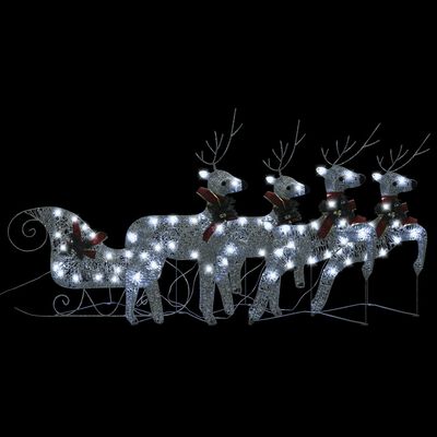 vidaXL Decorațiune de Crăciun reni&sanie 100 LED-uri argintiu exterior