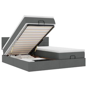 vidaXL Cadru de pat otoman cu saltele țesătură gri &icirc;nchis 200x200cm