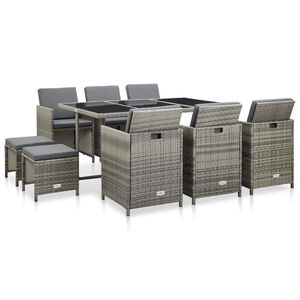 vidaXL Set mobilier de exterior cu perne, 11 piese, gri, poliratan