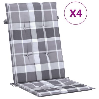 vidaXL Perne scaun spătar înalt, 4 buc. gri carouri 120x50x3 cm textil