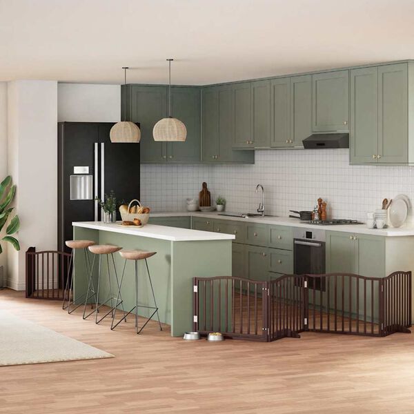 vidaXL Poartă c&acirc;ini pliabilă cu ușă 8 panouri maro 640 cm, lemn plop