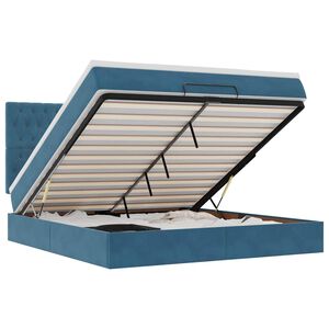 vidaXL Cadru pat otoman cu saltele Albastru &icirc;nchis 160x200cm catifea