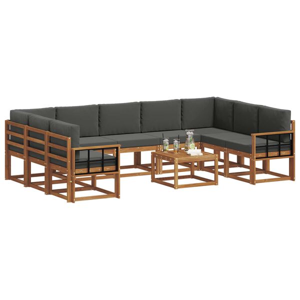 vidaXL Set de canapele de exterior cu pernă 10 pcs Natural și Antracit