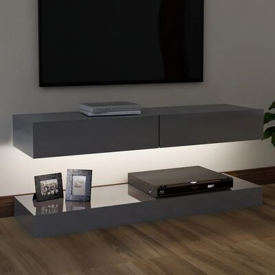 vidaXL Comodă TV cu lumini LED, gri extralucios, 120x35 cm