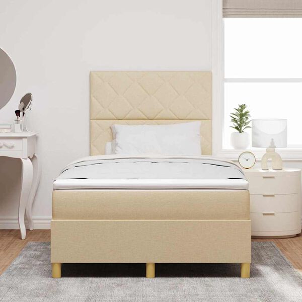 vidaXL Pat cu arcuri cu saltea cu headboard Crem 120 x 190 cm țesătură
