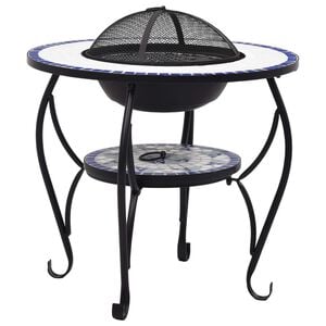 vidaXL Masă cu vatră de foc, mozaic albastru și alb, 68 cm, ceramică